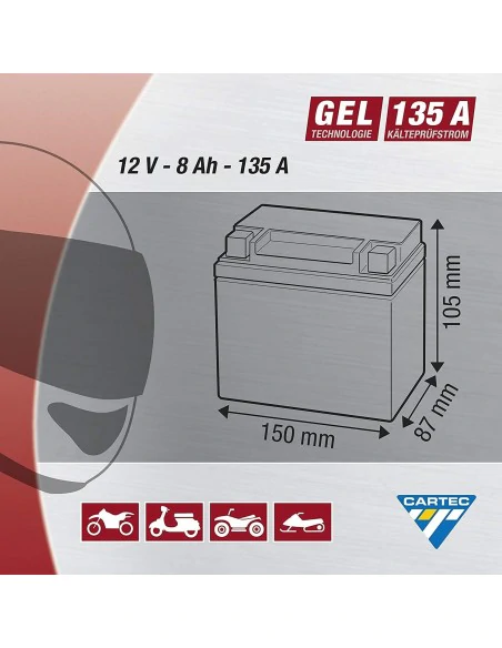 Batería Moto 12V 8Ah 11073 YTX9-BS 135
