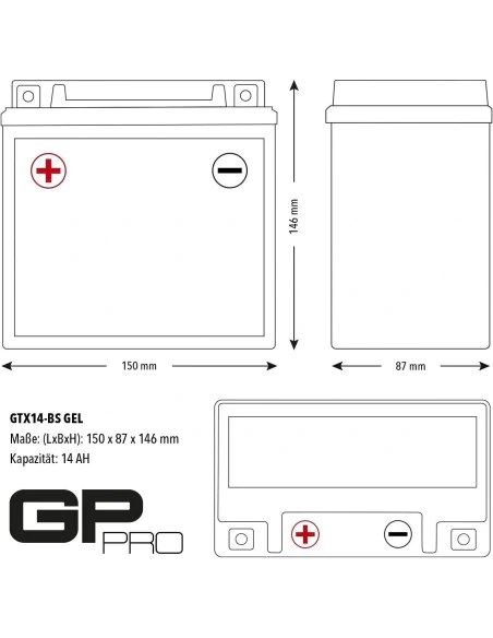 Motorcycle battery GP Pro 12V 14Ah GTX14-BS