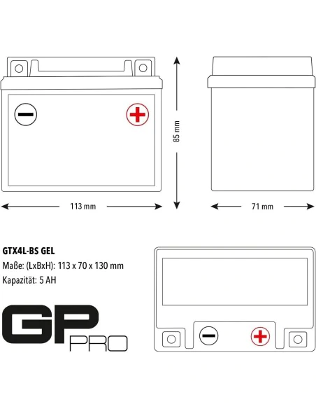 Motorcycle battery GP Pro 12V 5Ah GTX4L-BS